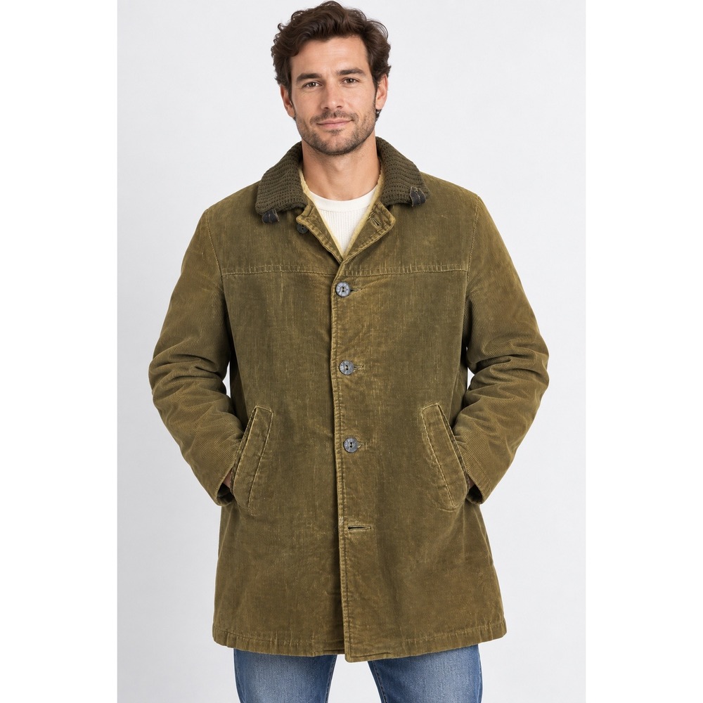 Vintage Zero King Corduroy Car Coat Mens 38 Olive Sherpa Lined USA 60s 70s AS IS